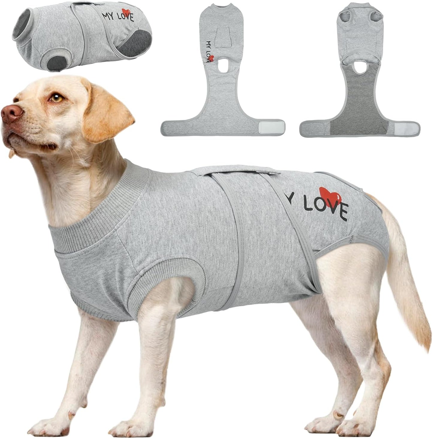 Kuoser Dog Recovery Suit for Male Dogs, Post-Surgery Bodysuit for Spay Neuter, Dog Onesie After Surgery, Anti-Licking Pet Surgical Recovery Suit, Gray XXL