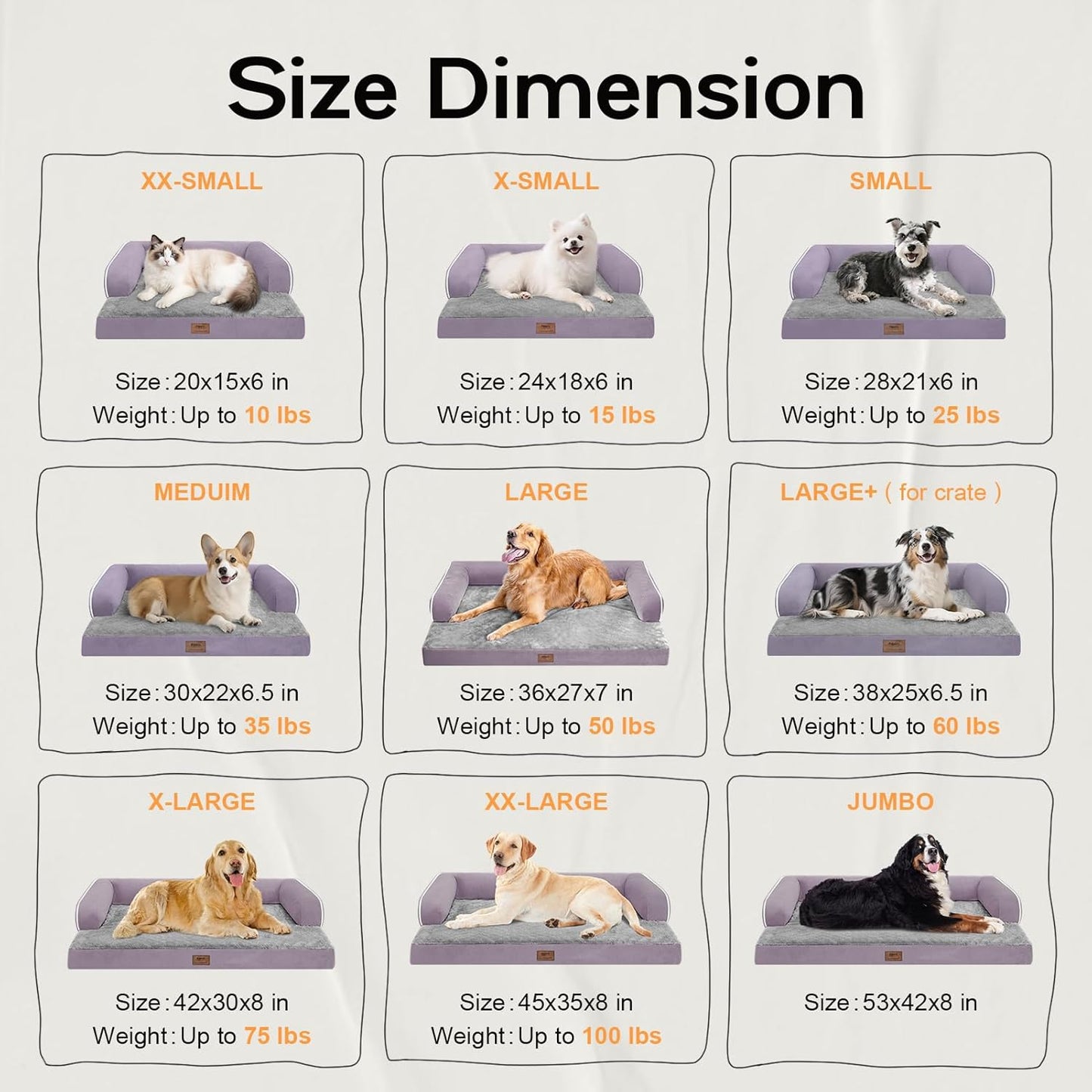 Extra Large Dog Bed-Orthopedic Waterproof XL Dog Bed for XLarge Extra Big Dogs - Foam Couch Sofa Washable with Removable Cover-Purple