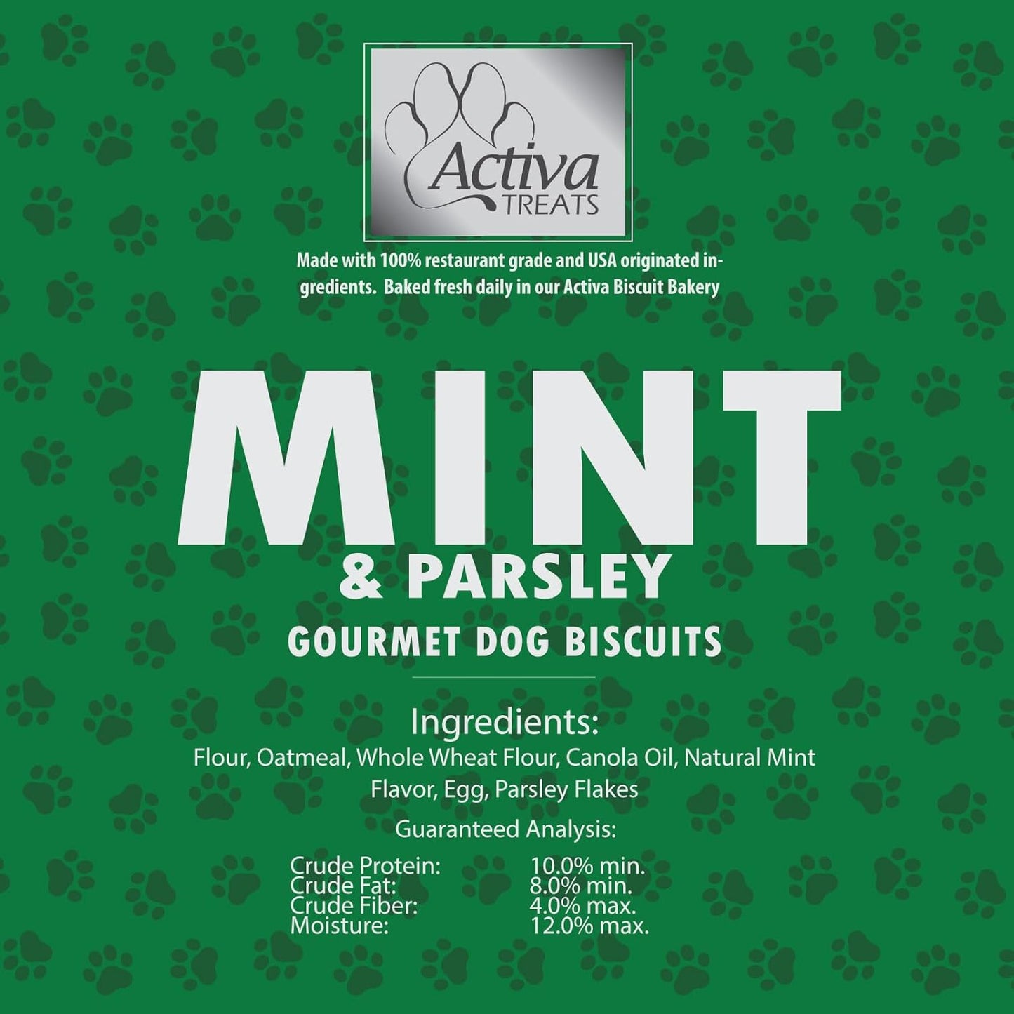 Activa 2lb Mint Gourmet Dog Biscuits | Crunchy Dog Treats | (Medium, Mint & Parsley)