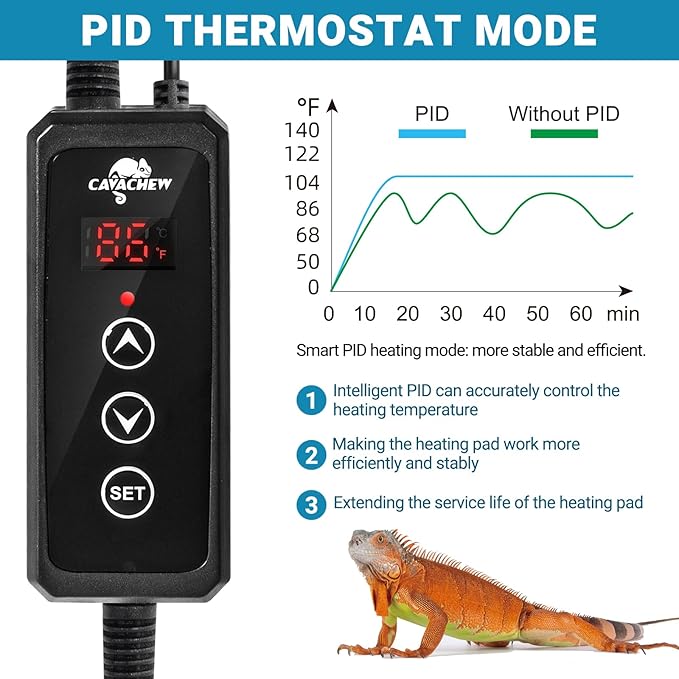 Reptile Heat Pad with Dimming Thermostat, 6" X 8" 8W Heating Pad Combo Set for 10-20 Gallon Reptile Tank, Under Tank Heater for Reptiles, Turtle, Snake, Lizard, Hermit Crab, Frogs, Seed
