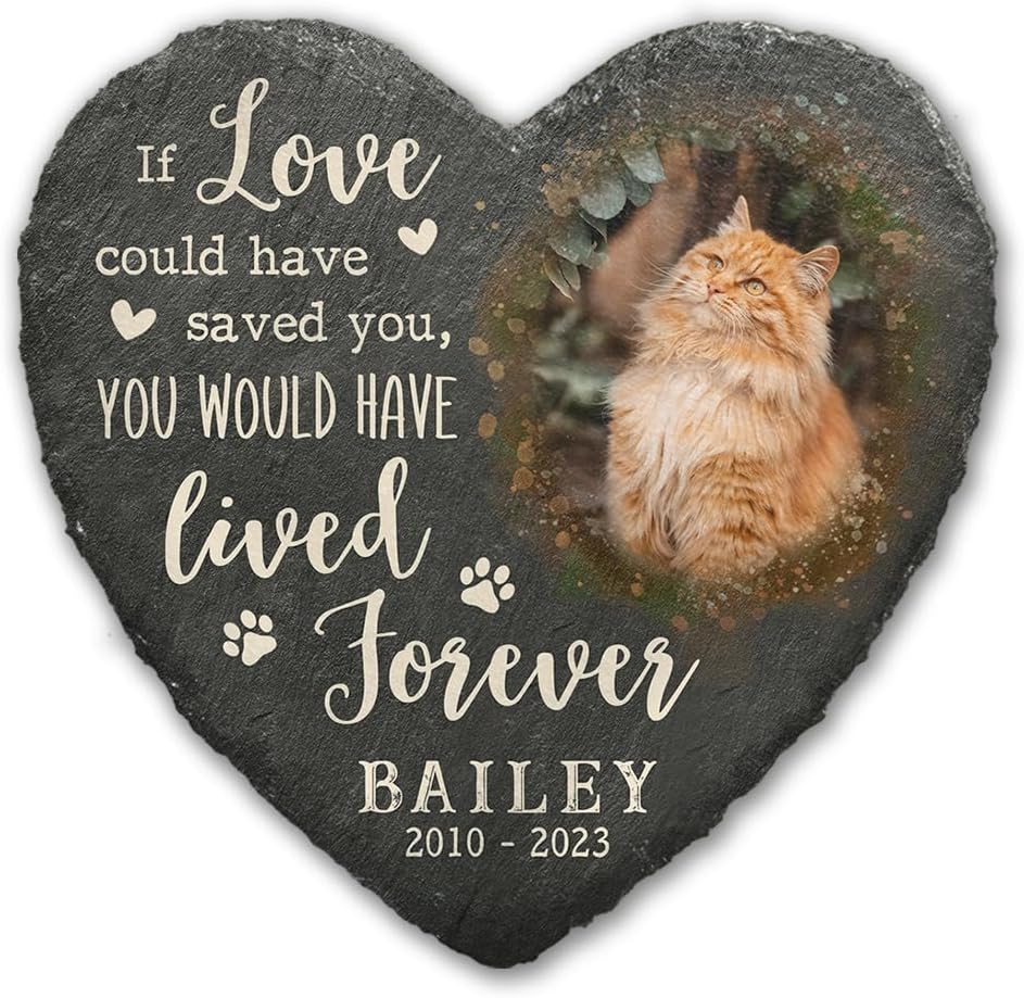 Heart Shaped Pet Headstone Marker with Cat Paw Print, Quote Options - Fit with Loss of Your Emotional Support Pets, Memorial Gifts for a Beloved Dog Outdoor & Indoor Decor