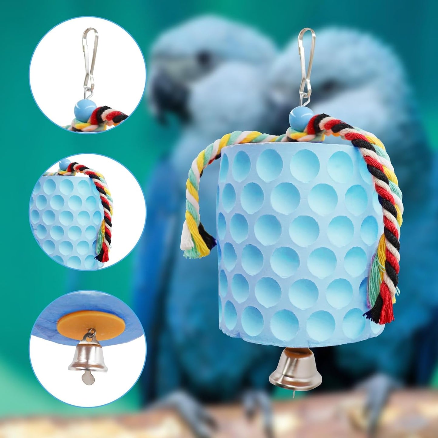 Bird Beak Grinding Stone, Parrot Chew Toys with Bells, Bird Toys, Cage Accessories for African Grey, Amazon Parrots, Budgies, Cockatiels, Lovebirds, Conures, Quakers, Small to Medium Birds