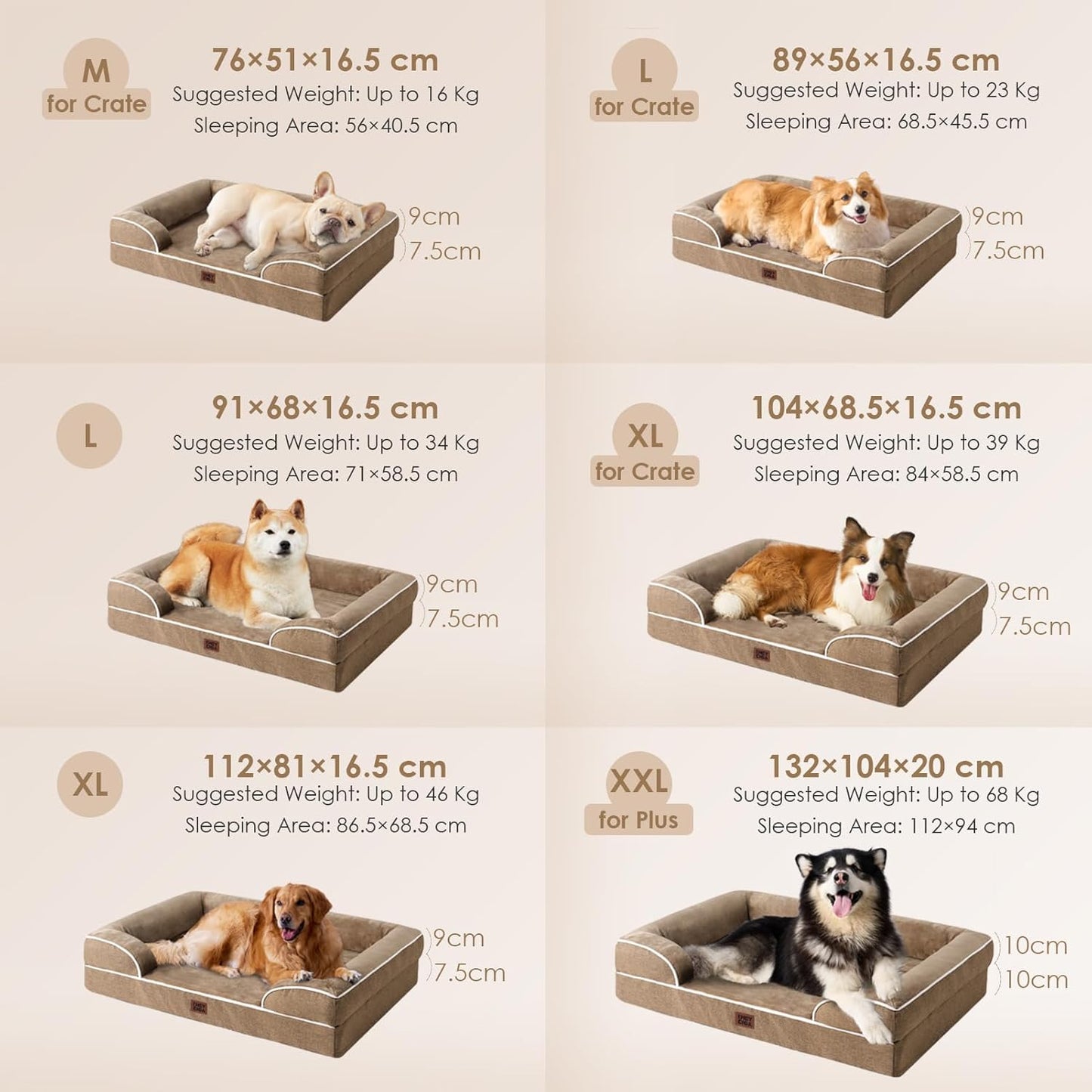 EHEYCIGA Orthopedic Dog Beds for Large Dogs, Waterproof Memory Foam Large Pet Bed with Sides, Non-Slip Bottom and Egg-Crate Foam Dog Couch Bed with Washable Removable Cover, Beige