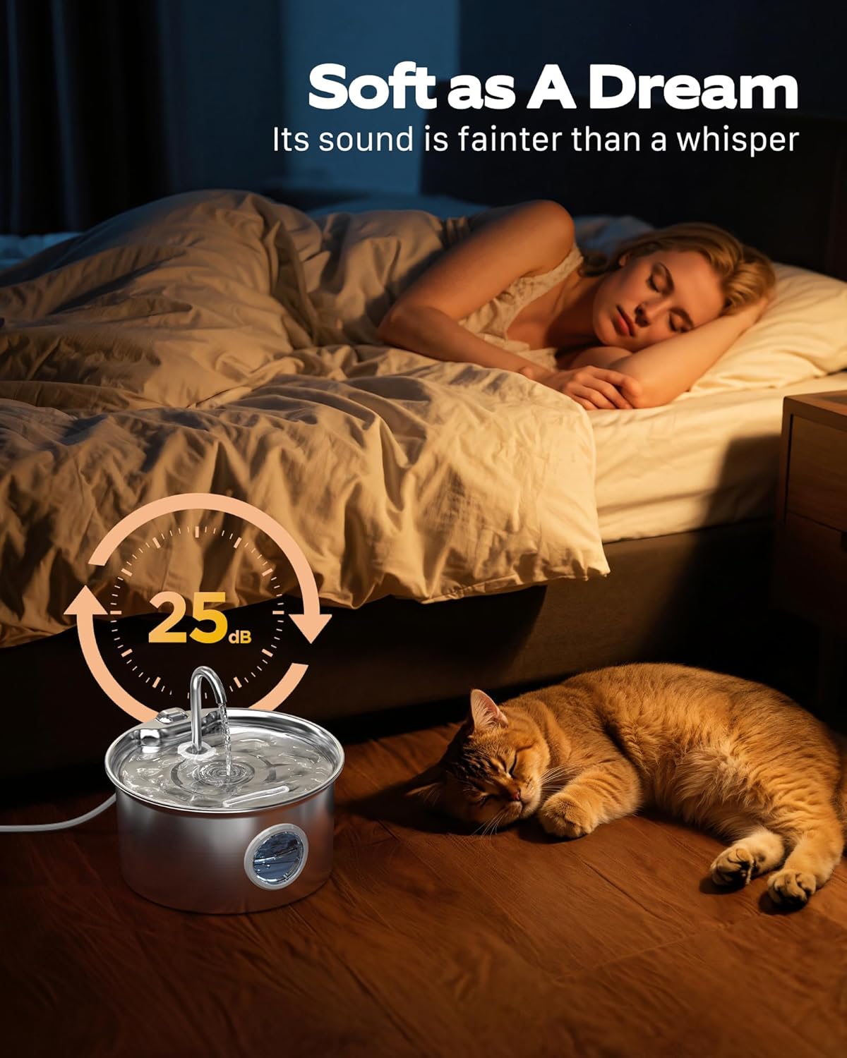 Pet Water Fountain Stainless Steel: Mental Cat Water Fountains for Cats Indoor - 88oz/2.6L Noiseless Cats Waterer Bowl Dispenser - ATMZIQXR Kitten Drinking Fountains with 8 Filters + 8 Sponges