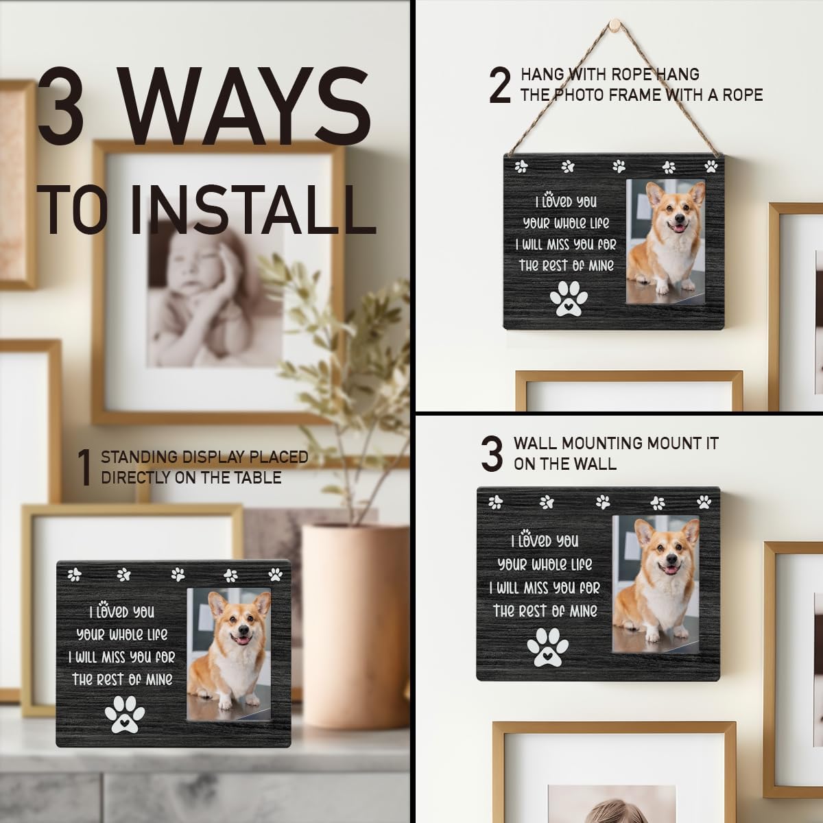 Pet Memorial Gifts for Dogs, Cat Memorial Gifts for Loss Of Cat, Pet Loss Sympathy Gift Picture Frame, Pet Loss Gifts, Pet Remembrance Gift Dog Cat Memorial Photo Frame for Wall Desk Shelf Table Decor