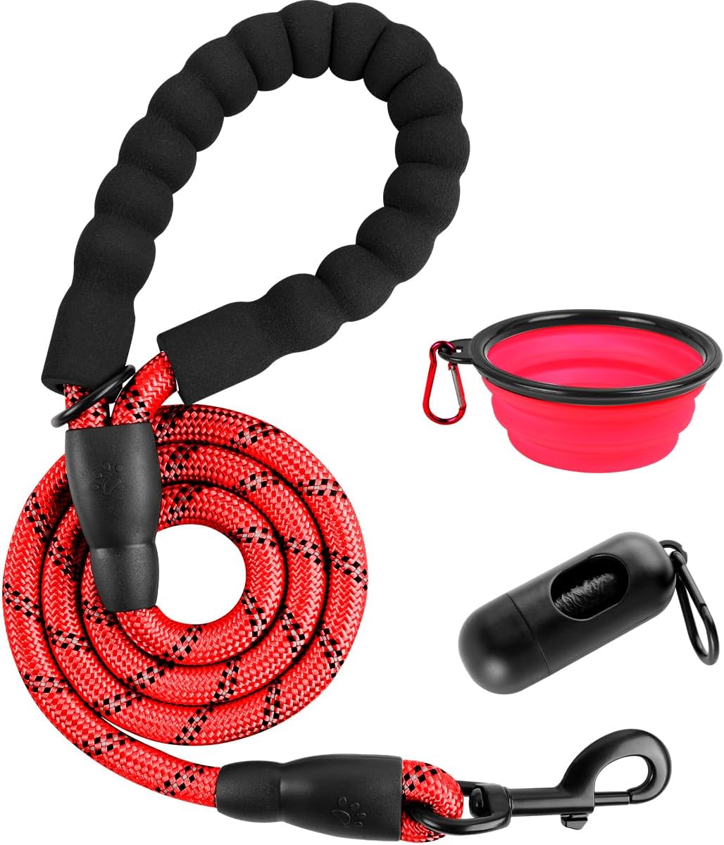 BARKBAY Dog Leashes for Large Dogs Heavy Duty Dog Leash 4/5/6 FT with Comfortable Padded Handle and Highly Reflective Threads for Medium Large Dogs Walking Training Running (4FT-1/2'',Red)