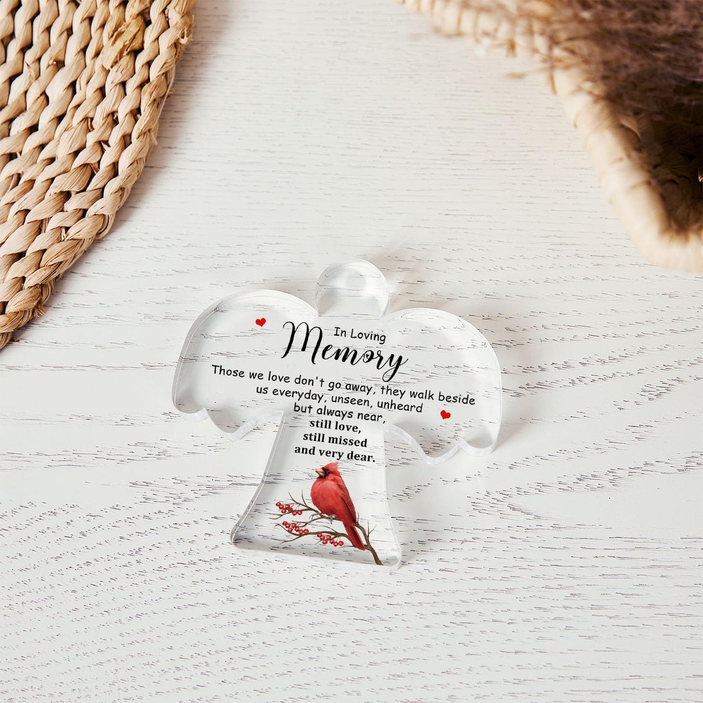 Memorial Cardinals Gift, Angel Acrylic Bereavement Memorial Sign Decor, Condolences Remembrance Grief Gift for Loss of Mother Mom Father Dad, Memory Sign for Home Living Room Desk Centerpiece Decor