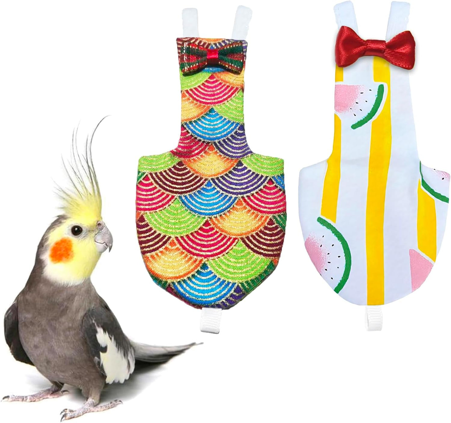 UKJENT Bird Diaper Protective Parrot Nappy - 2 Pack, Reusable Flight Suit with Waterproof Inner Layer, Washable Cute Urine Wet Suit for Parakeet Cockatiel Mini Macaw Budgie Canary(M)