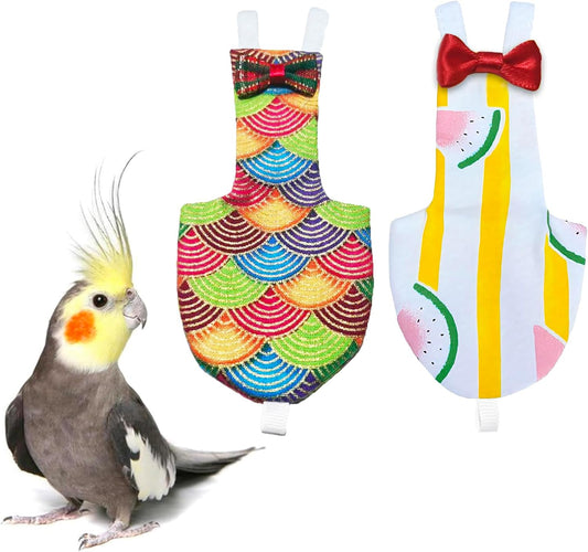 UKJENT Bird Diaper Protective Parrot Nappy - 2 Pack, Reusable Flight Suit with Waterproof Inner Layer, Washable Cute Urine Wet Suit for Parakeet Cockatiel Mini Macaw Budgie Canary(M)