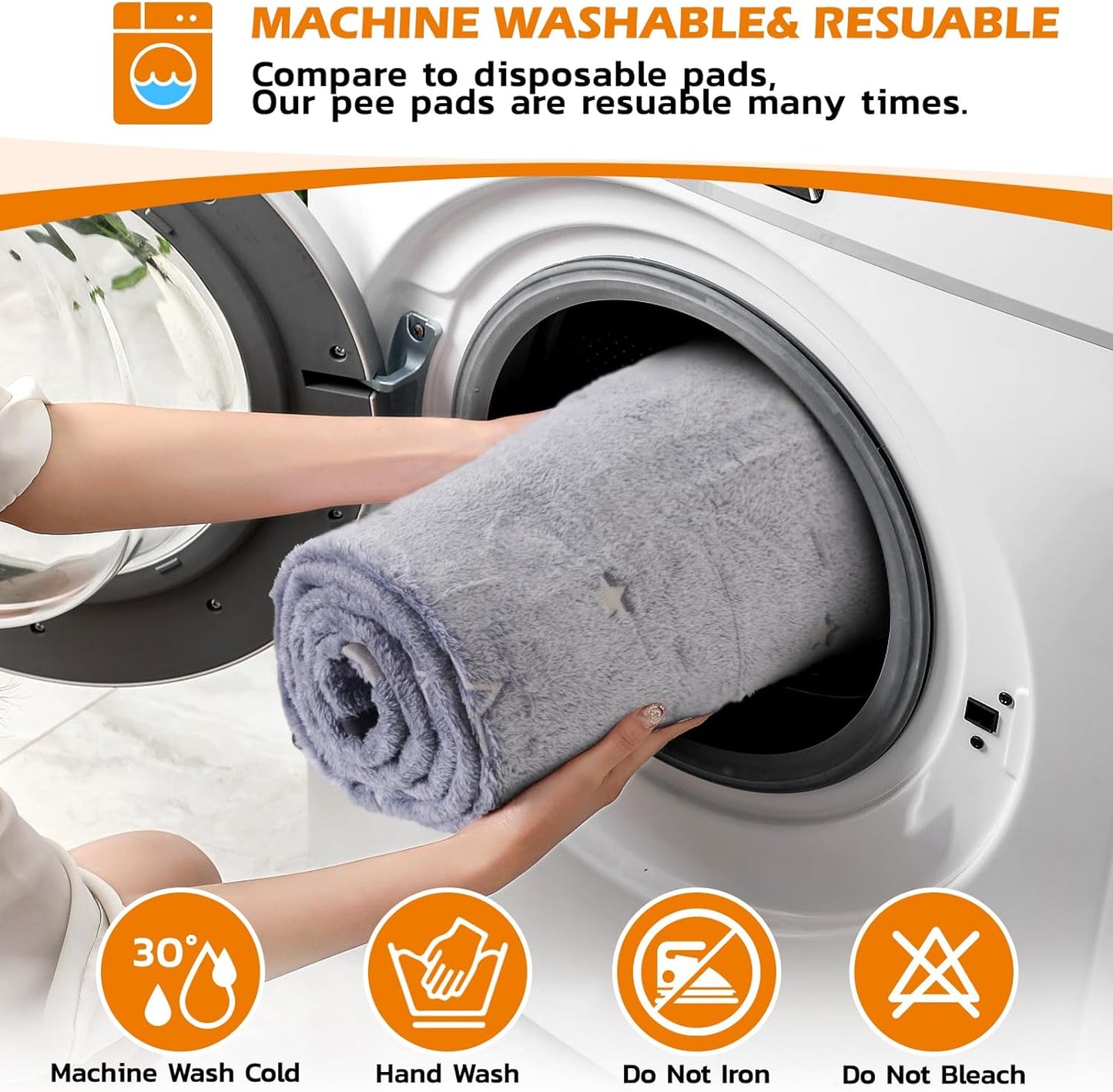 LOOBANI Washable Pee Pads for Dogs, Fast Absorption Reusable Puppy Pads, Waterproof Whelping Mats, Non Slip Training Pet Playpen Mat for Floor, Dog Crate, Grey, 1 Pack 65 x 48 in