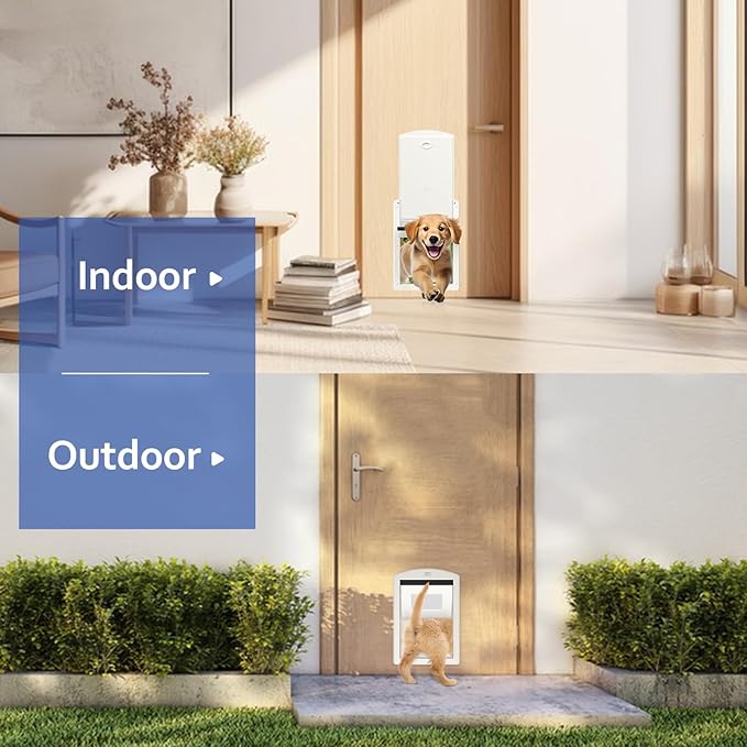 [Classicmacher] White Frame Dog Doors for Medium Dogs, Strong Plastic Pet Door with Sliding Lock Panel and Magnetic Soft Flap, Doggy Door for Door, Doggie Door Up to 25Lbs (Medium, Milk White)