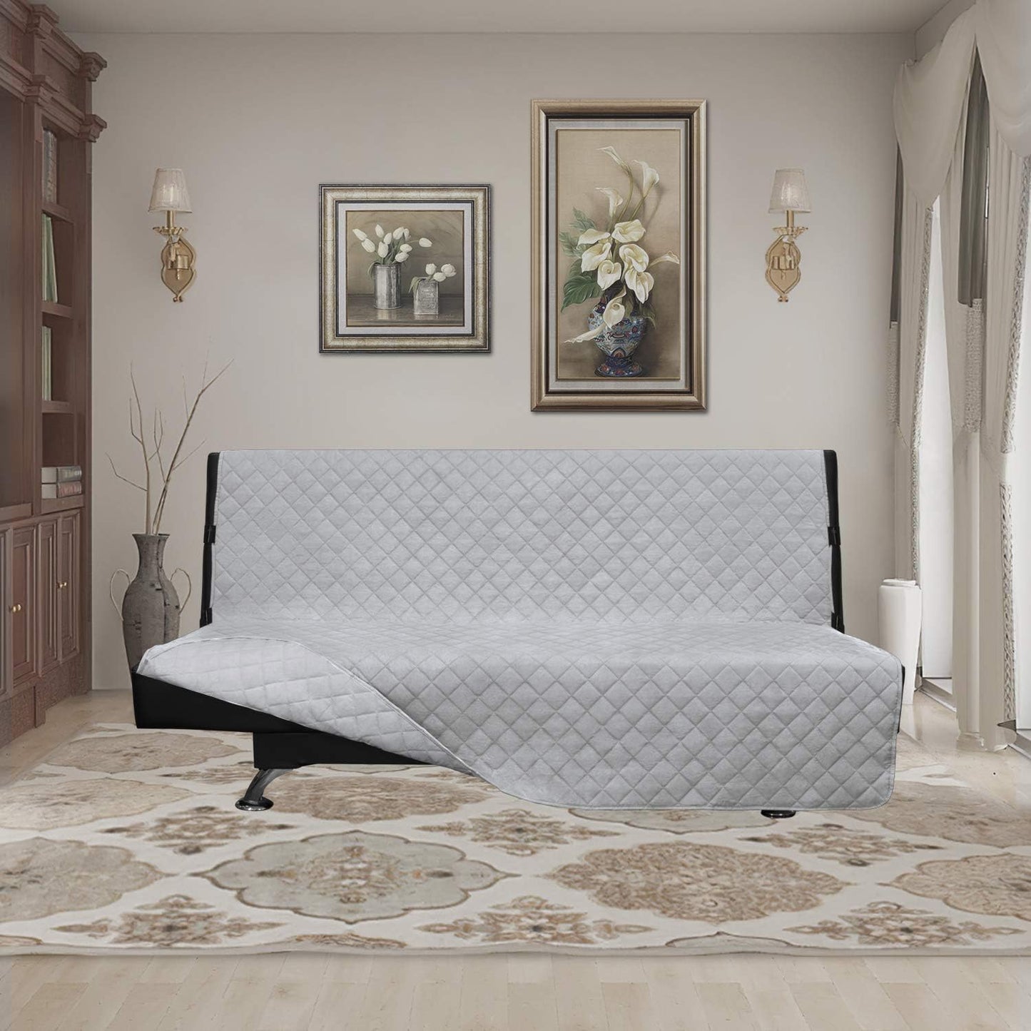 Easy-Going Futon Sofa Slipcover - Reversible Armless Couch Cover - Water Resistant for Pets & Kids (Light Gray/Light Gray)