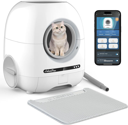 Extra Large Automatic Cat Litter Box Self Cleaning, Large Capacity Litter Robot with App Control Smart Odor Removal Safety Protection for Multiple Cats