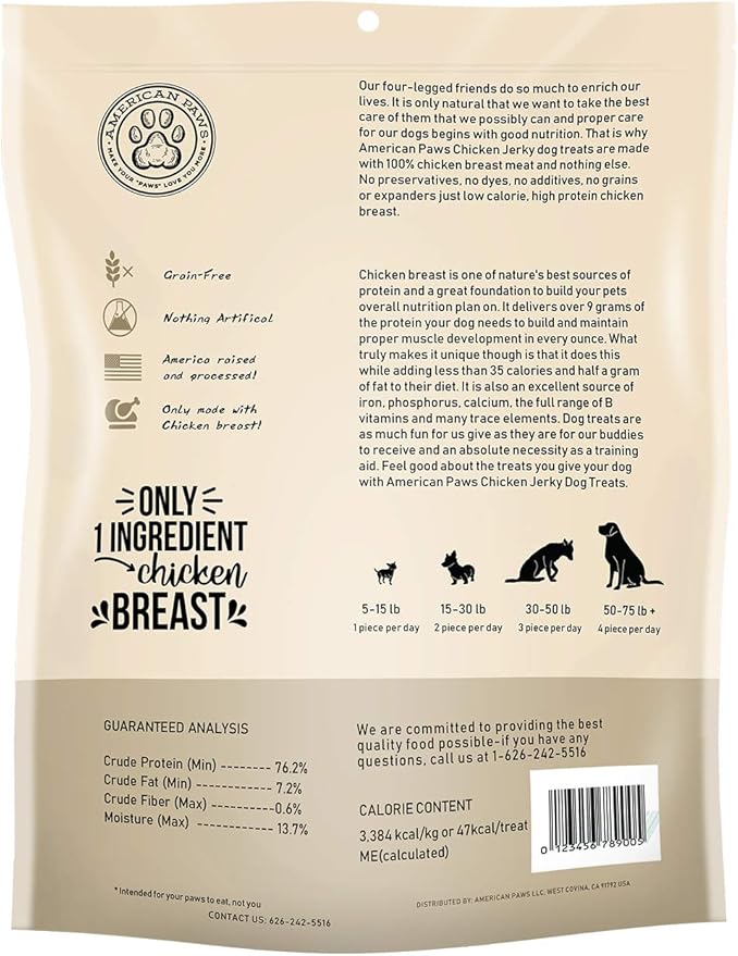 American Paws Chicken Jerky Dog Treats Made in USA All Natural (1 LB)