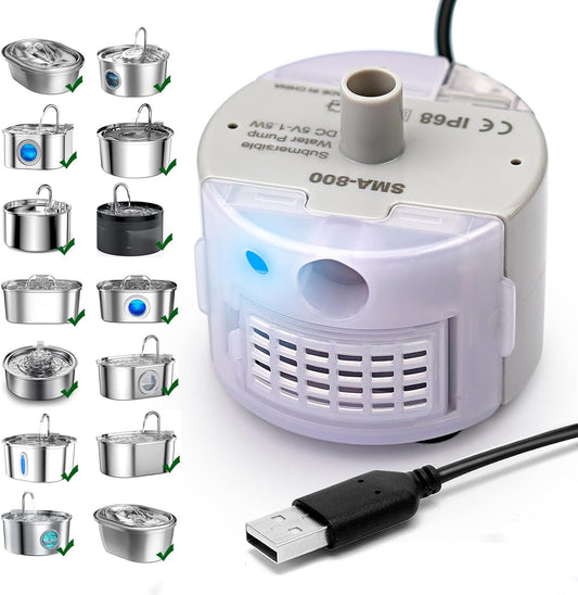 Cat Water Fountain Pump,Pet Water Fountain Pumps Replacement SMA-800 Submersible Motor,Cat Fountain Pump for Stainless Steel Cat Water Dispenser