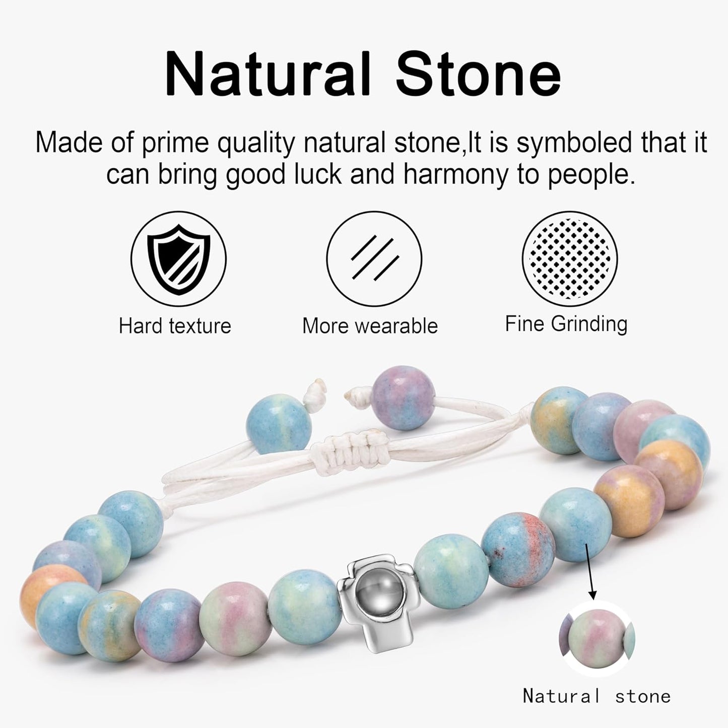 EMIRISTIC Custom Photo Bracelet - Personalized Picture Natural Stone Cuban Chain Bracelet - Any Special Day Gifts