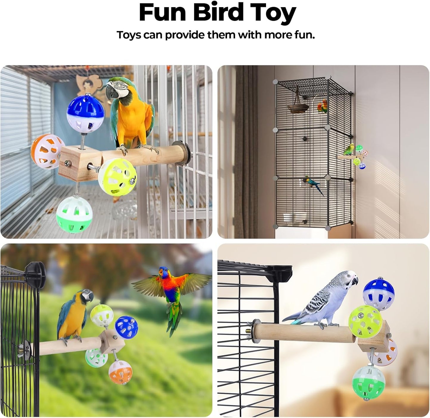 Bird Stand Perch Toy with Rotating Balls, Bird Toys for Parakeets, Ideal for Parakeets, Cockatiels & Lovebirds (NOT for Too Small BIRDCAGES - Avoid Unwanted Returns) 2PCS