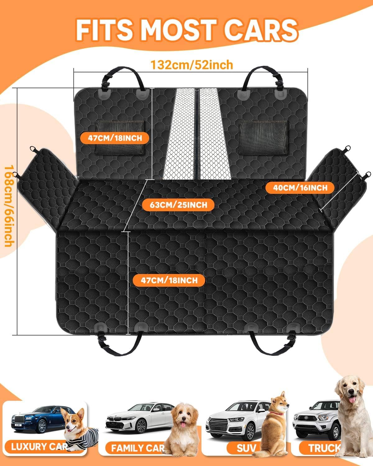 Victoper Back Seat Extender for Dogs, Dog Car Seat Cover with Detachable Hard Bottom Holds 440 LB, 600D Heavy Dog Seat Cover with 2 Seatbelts, 100% Waterproof Backseat Extender for Sedan SUV Truck