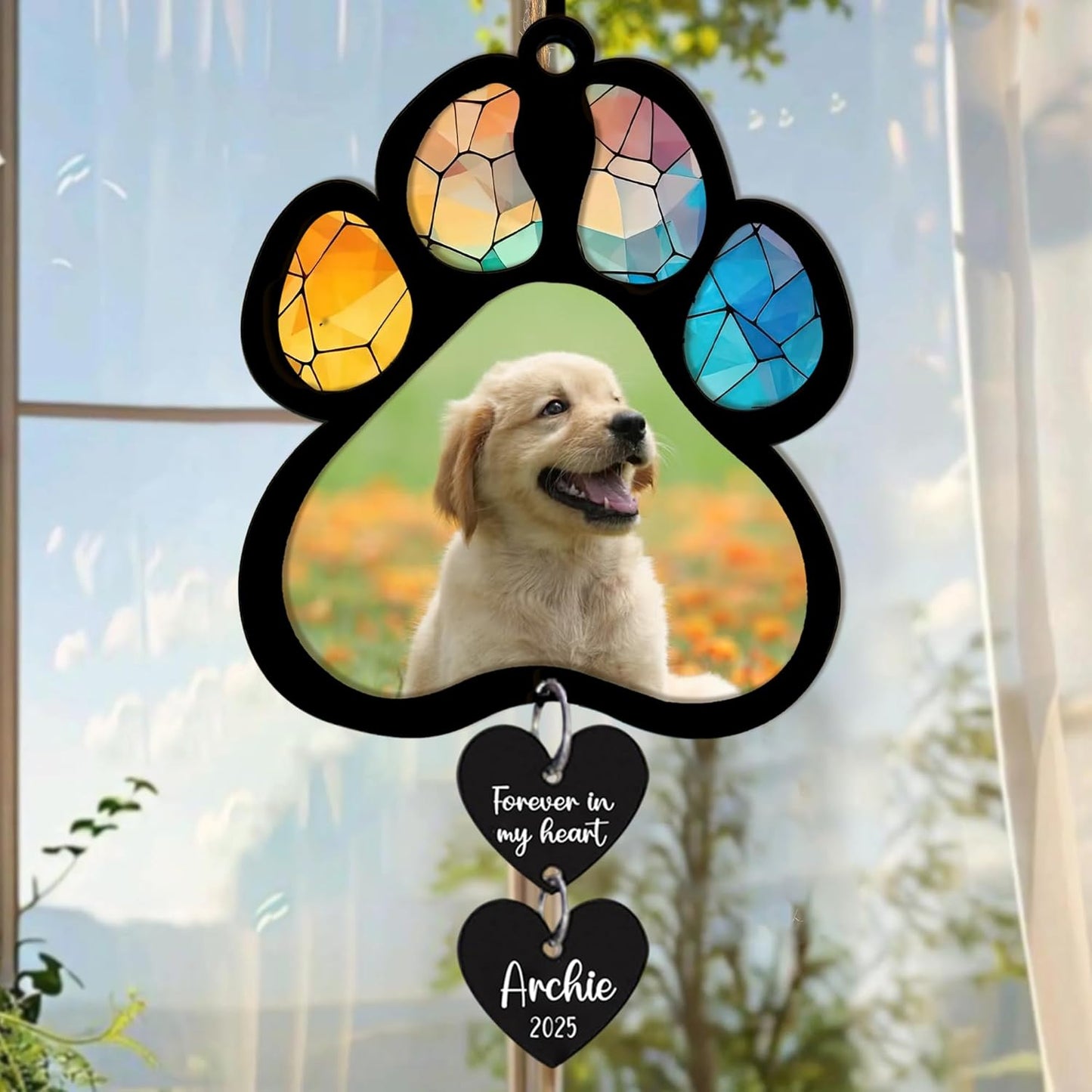 LOVELYPOD Personalized Dog Memorial Suncatcher with Photo, SunCatcher Gift for Someone Who Lost a Dog, Pet Remembrance Stained Glass, Sympathy Gifts for Loss of Fur Baby, Pet Day, Christmas