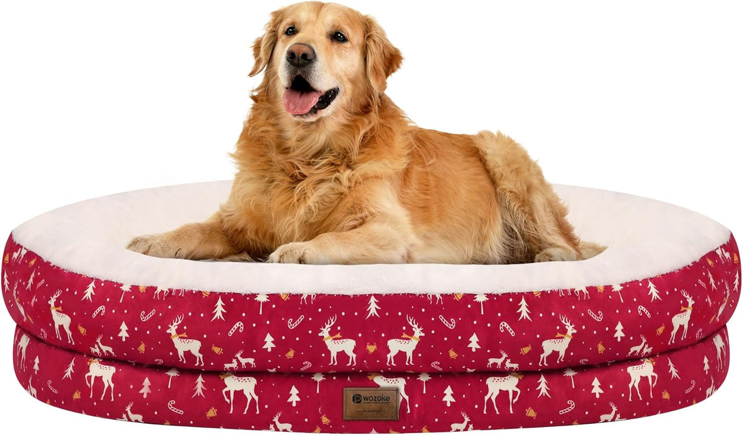 Orthopedic Washable Large Dog Bed: Memory Foam Waterproof Pet Bed with Bolsters - Removable Washable Cover for L XL XXL Large Sized Dog Bed - Non-Slip Bottom - Red