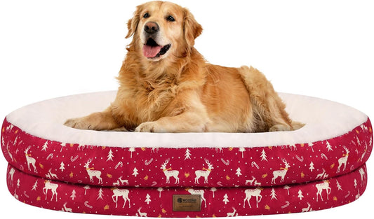 Orthopedic Washable Large Dog Bed: Memory Foam Waterproof Pet Bed with Bolsters - Removable Washable Cover for L XL XXL Large Sized Dog Bed - Non-Slip Bottom - Red