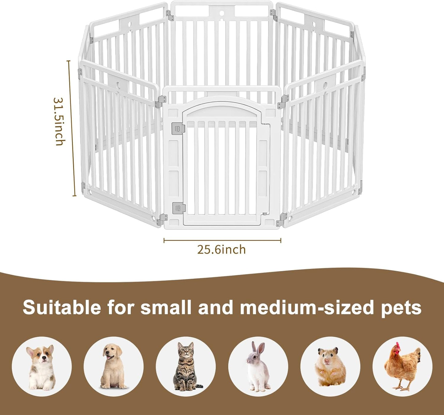 Pet Playpen with Door Dog Playpen Foldable Puppy Playpen for Puppies and Small Dogs 8-Panels Easy Assemble Easy Storing for Indoor and Outdoor (8 Panels)
