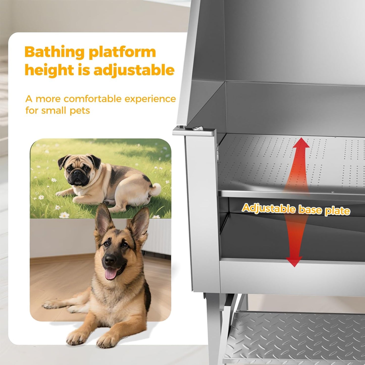 Professional Stainless Steel Dog Washing Station for Home, 50" Dog Bathtub for Large, Medium and Small Pet, Dog Grooming Tub with Anti-Slip Steps, Faucet, and Soap Box (Left Door)