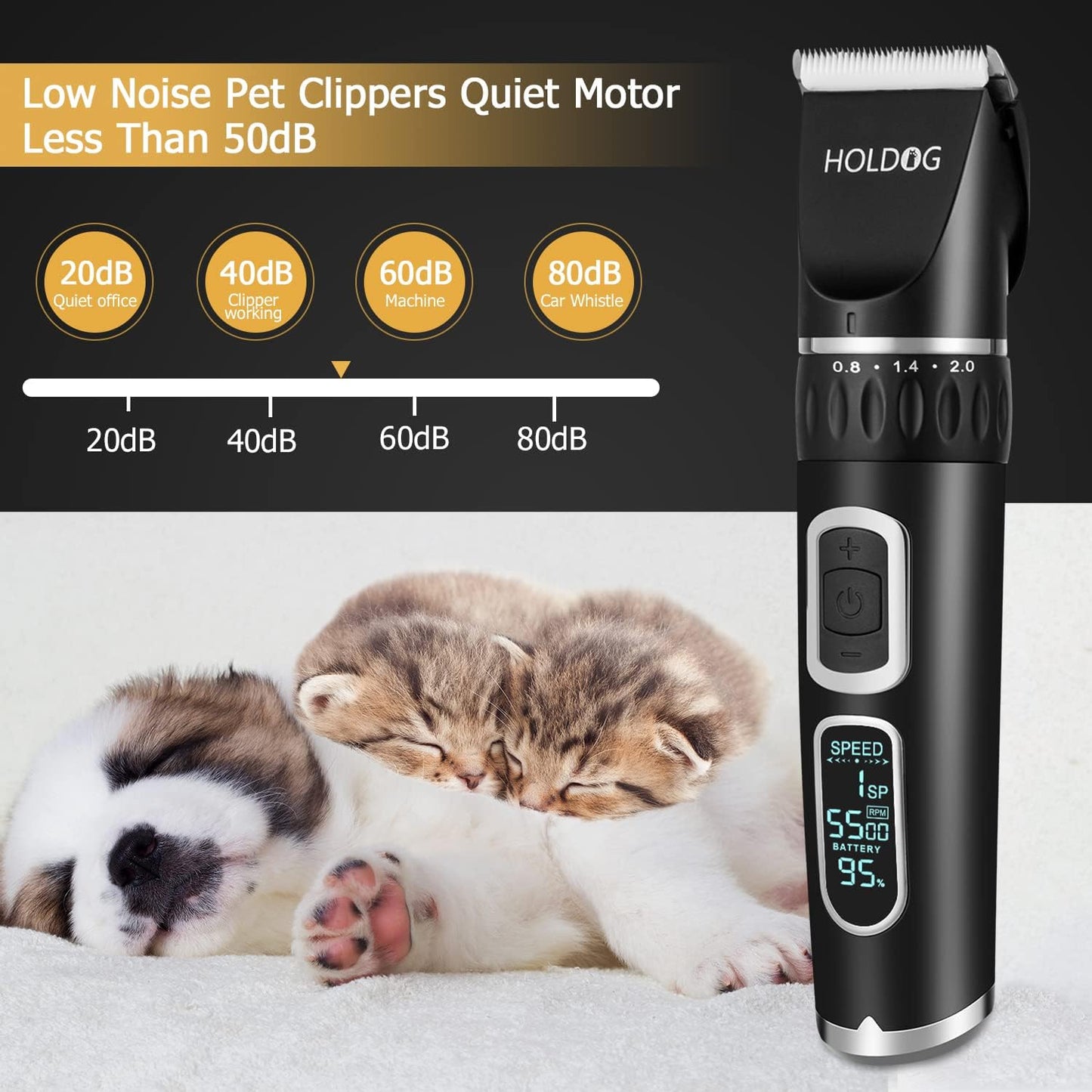 Dog Clippers Professional Heavy Duty Dog Grooming Clipper 3-Speed Low Noise High Power Rechargeable Cordless Pet Grooming Tools for Small & Large Dogs Cats Pets with Thick & Heavy Coats
