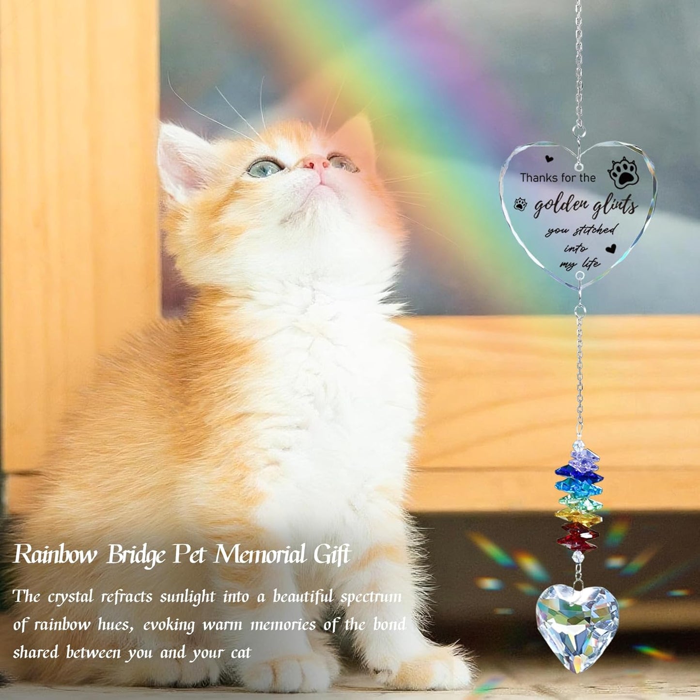 Dog Memorial Gifts for Loss of Dog, Pet Memorial Suncatcher, Pet Sympathy Gifts, Heart Shaped Suncatcher with Personalized Words, Remembrance Bereavement Gift for Loss of Dogs Cats