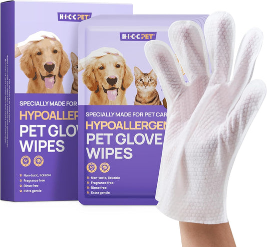 HICC PET Cleaning Deodorizing Glove Wipes for Dogs & Cats, Vet Recommended Hypoallergenic Pet Cleaning and Hydrating Glove Wipes, Nourish Fur Coconut Oil Pet Bathing Wipes for Horse Coat Care