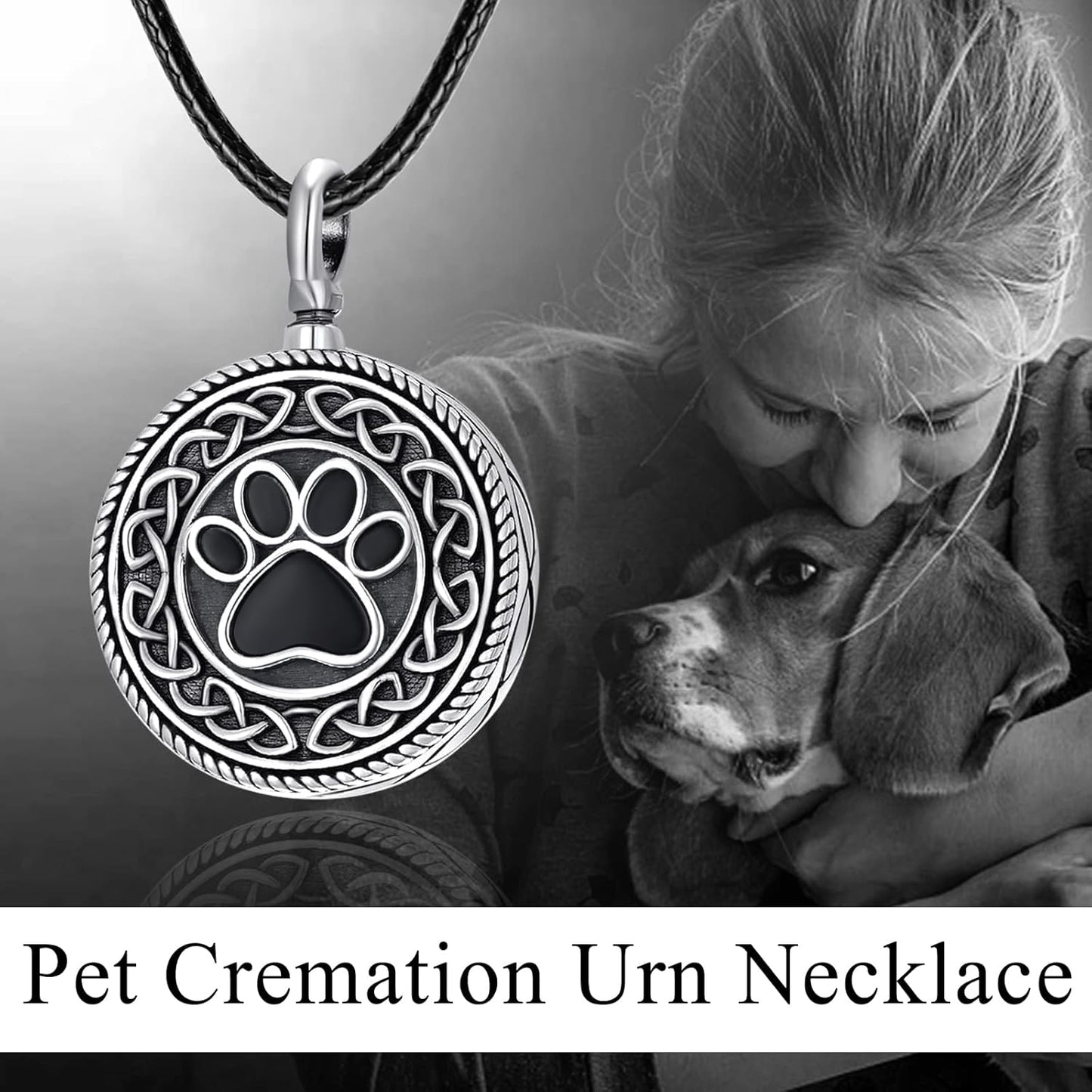 Dreamboat Pet Urn Necklace for Dog Cat Ashes 925 Sterling Silver Paw Print Cremation Keepsake Pendant Celtic Knot Memorial Jewelry Gifts for Women Men