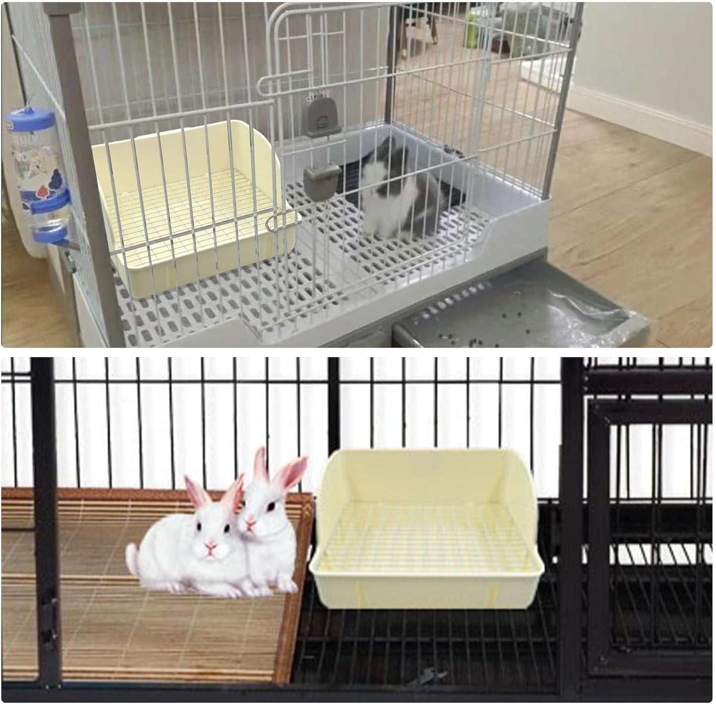 Rabbit Litter Box Toilet,Bunny Plastic Square Cage Toilet with Grate Rabbits Corner Litter Bedding Small Animal Pet Bunny Box Potty Trainer Pet Pan for Guinea Pig,Ferret,Chinchilla(White)
