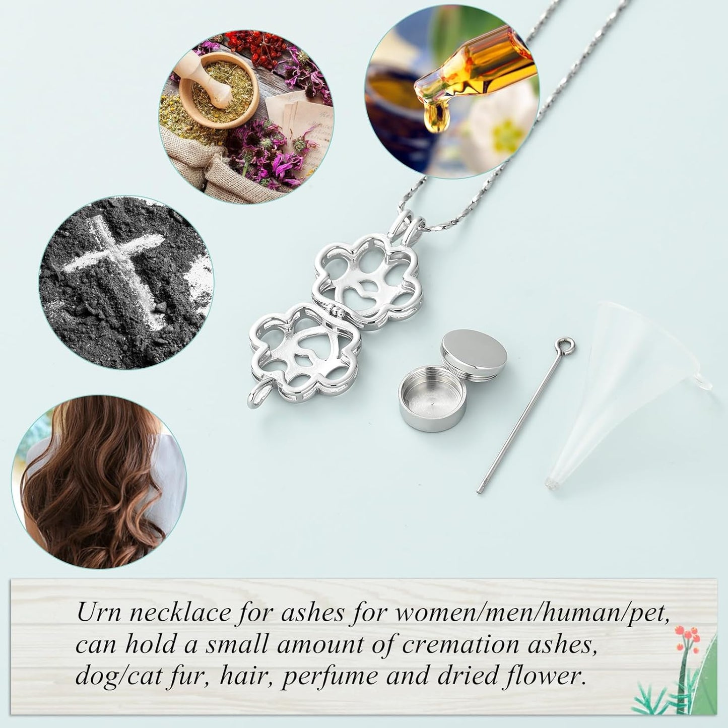 Imrsanl Pet Ashes Necklace Cremation Jewelry for Cat Dog Ashes Pendant Paw Print Urn Necklace for Women Men Keepsake Jewelry for Memorial Locket