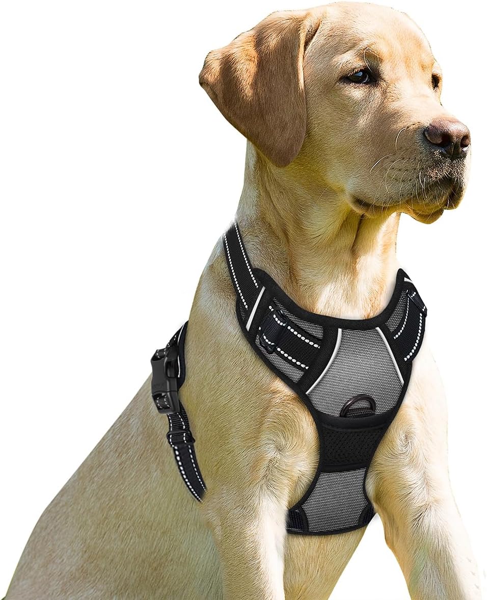 BARKBAY No Pull Dog Harness Front Clip Heavy Duty Reflective Easy Control Handle for Large Dog Walking(Dark Grey,XS)