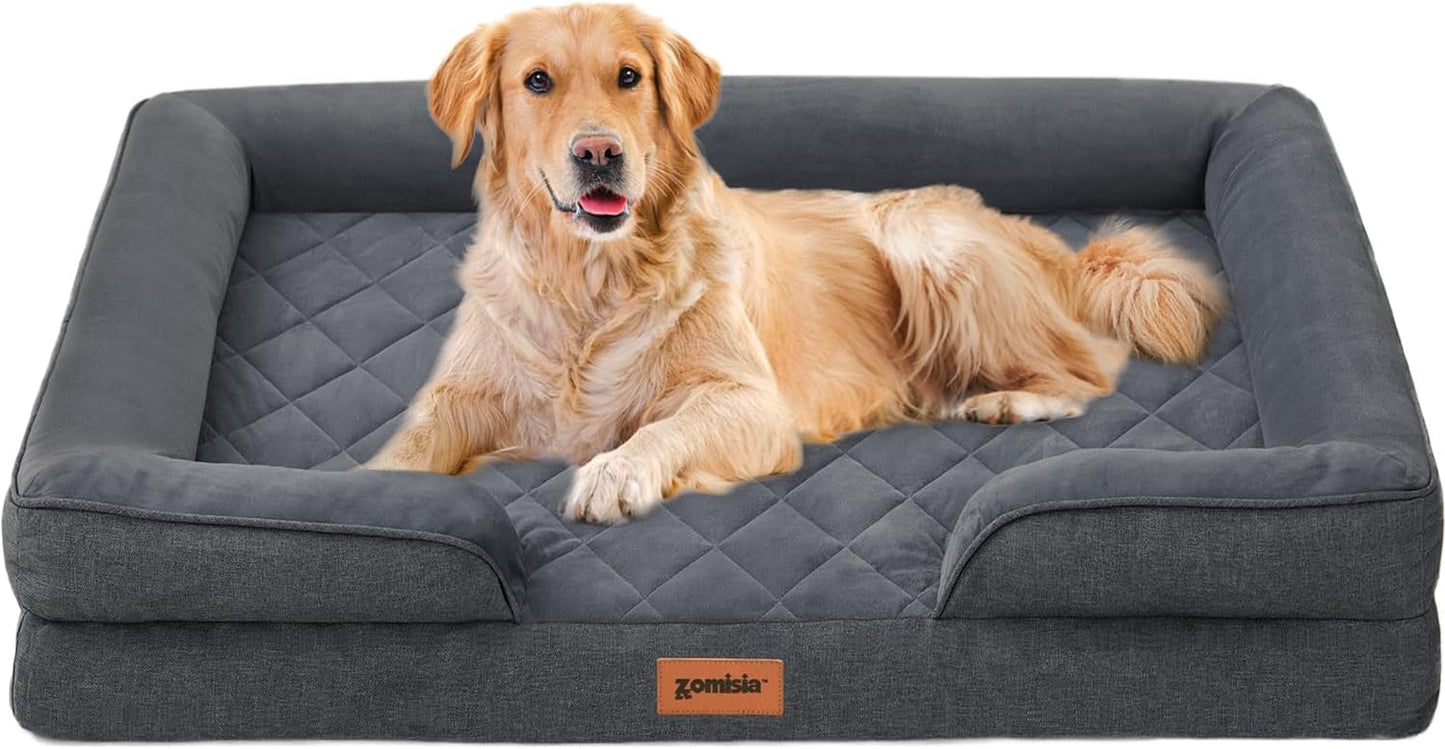 Orthopedic Dog Bed for Extra Large Dogs, Washable XL Dog Sofa Beds with Bolsters, Memory Foam XLarge Pet Bed with Removable Waterproof Cover & Nonskid Bottom, Grey