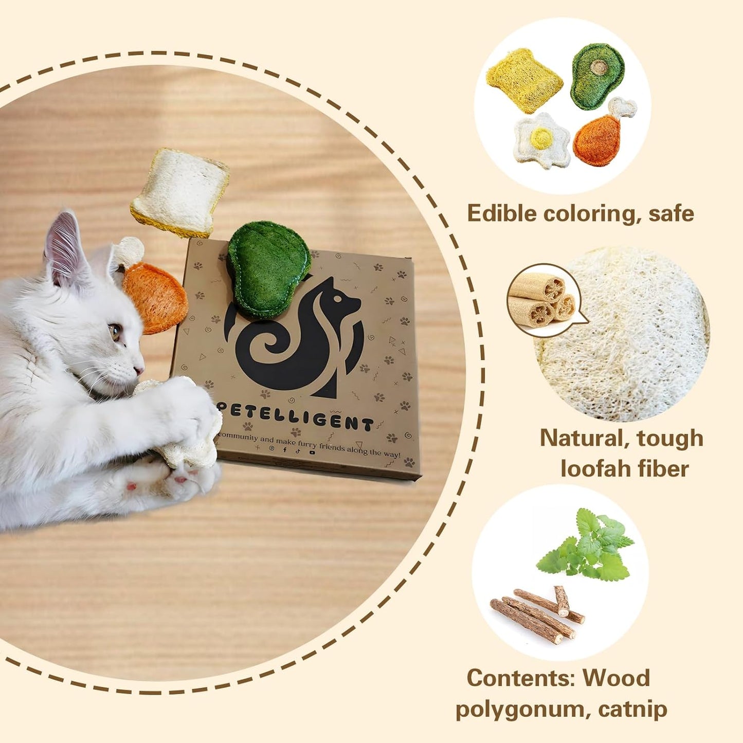 Loofah Chew Cat Toys with Catnip and SilverVine (Actinidia) for Kittens and Cats: Dental Care and Teething Comfort