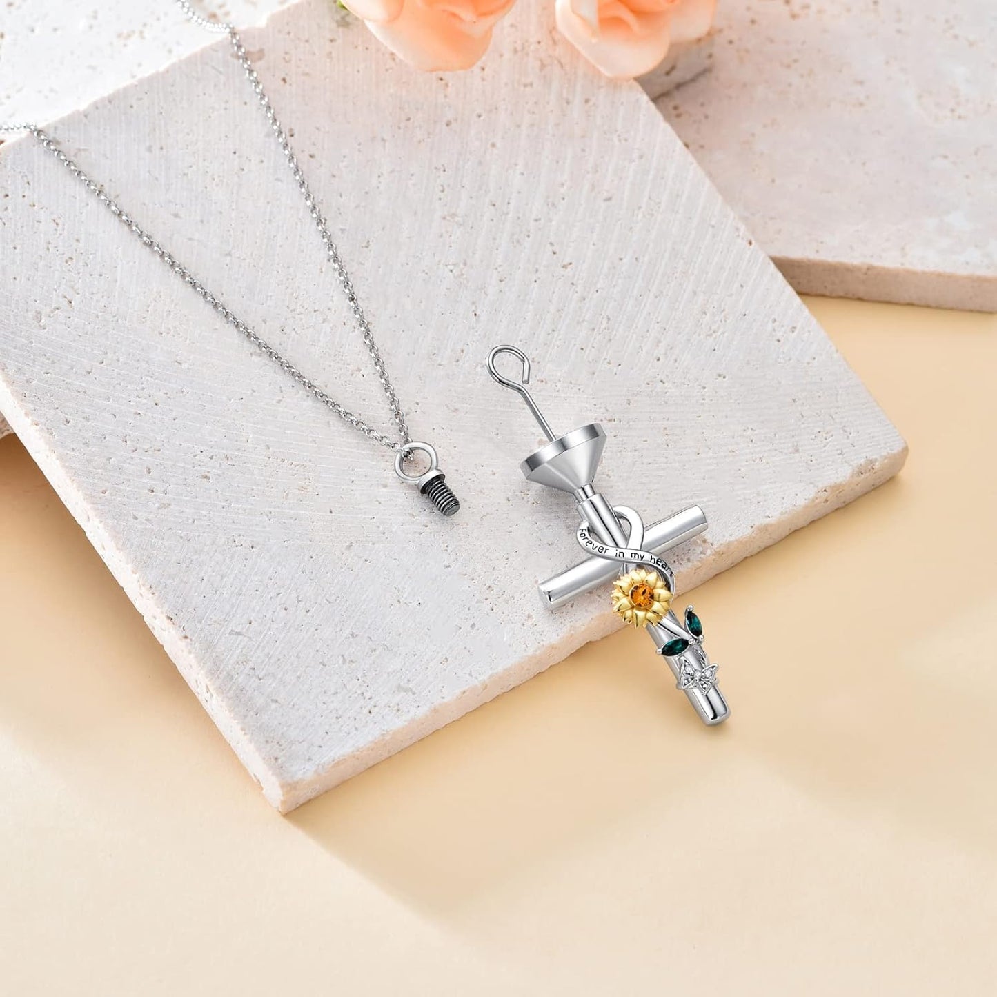 Cross Urn Necklace for Ashes 925 Sterling Silver Cremation Jewelry with Funnel Filler Kit Ashes Necklace for Human Women Girl Pets