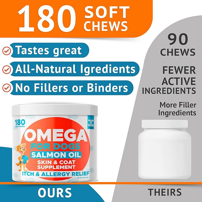 Omega 3 Alaskan Fish Oil Treats for Dogs 540 Ct - Dry&Itchy Skin Relief + Allergy Support - EPA&DHA Fatty Acids - Natural Salmon Oil Chews, Hip&Joint Support - Chicken - Salmon Flavor - Made in USA