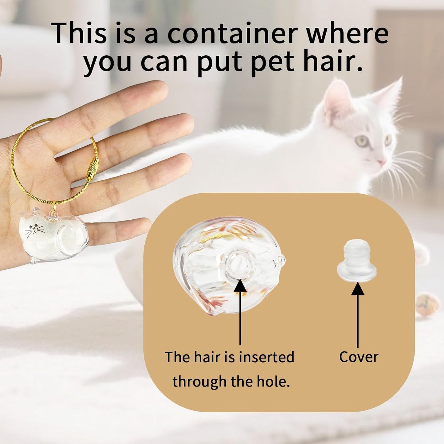 Cat Hair Keychain, 2Pcs Cat Hair Storage Bottle，Pet Fur Keepsake,Pet Hair Storage/Memorial Keychain,Cute Pet Memorial Gifts,[E Model]