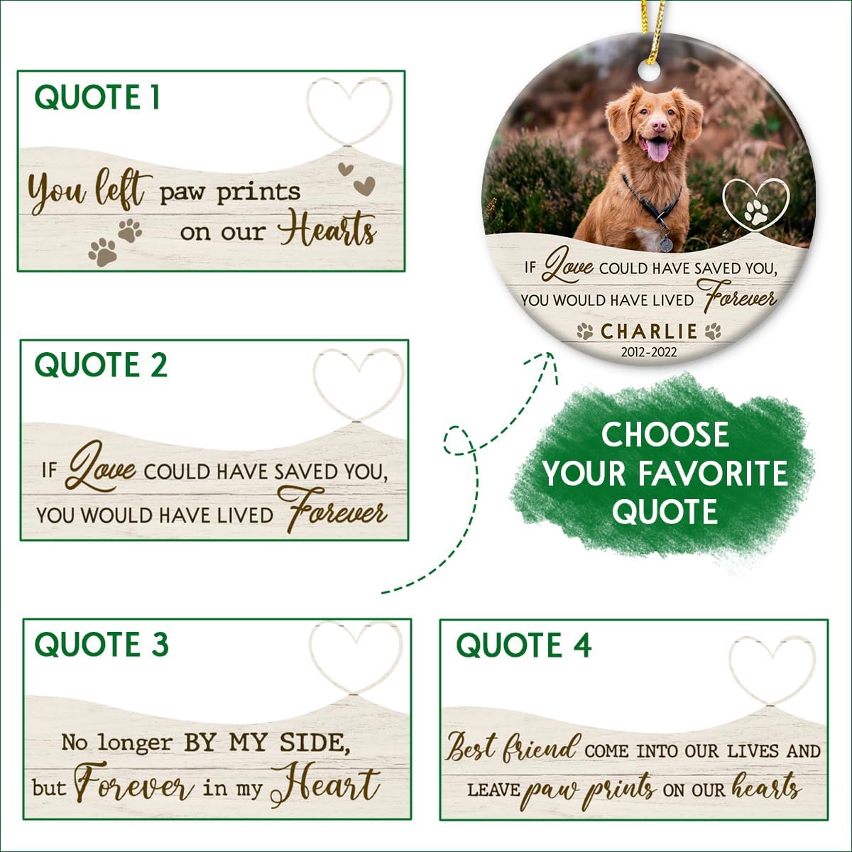 Personalized Dog Memorial Ornament, Gifts for Loss, Remembrance Pet, Pet Memorial Gifts, Dog Sympathy Gift, Ceramic Keepsake to Hang on Christmas Tree