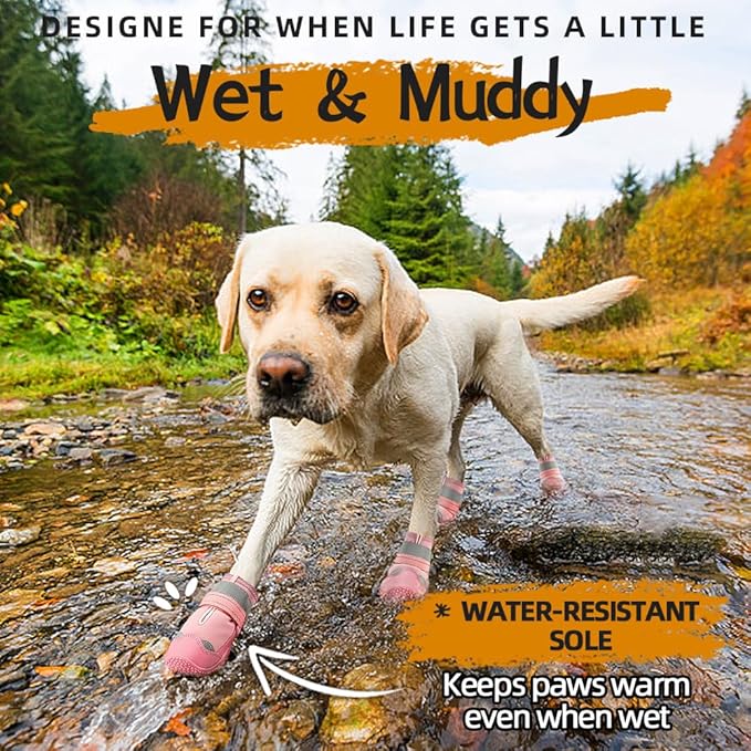 Dog Shoes for Large Dogs, Medium Dog Boots & Paw Protectors for Hardwood Floors, Outdoor Dog Booties for Hot Pavement Winter Snow Hiking, Waterproof Dog Shoes with Reflective Strips Size 3