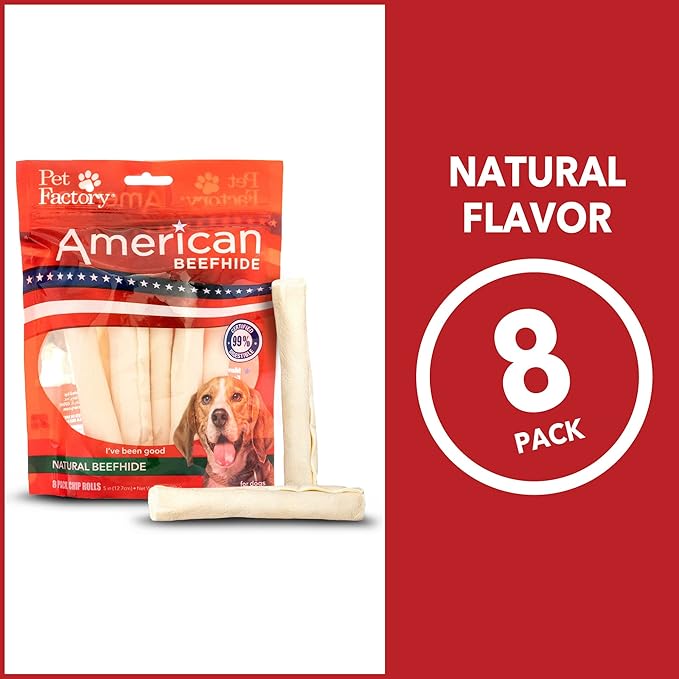 Pet Factory American Beefhide 5" Chip Rolls Dog Chew Treats - Natural Flavor, 8 Count/1 Pack
