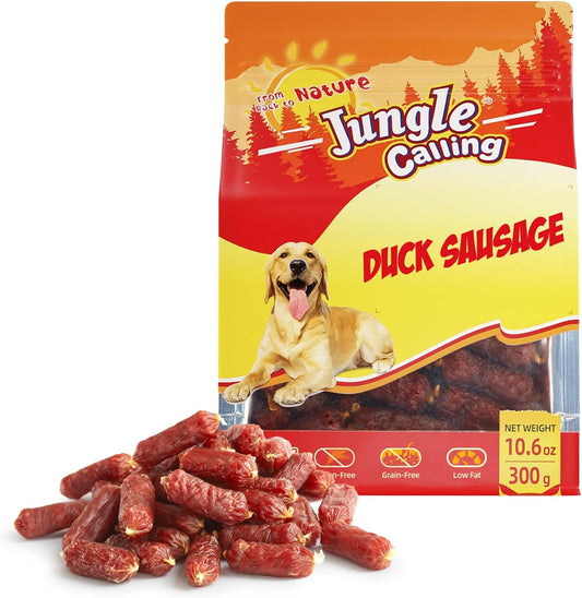 Jungle Calling Grain-Free Duck Sausage Dog Treats, Single Ingredient Duck Jerky, Soft & Chewy Training Treats for Small & Medium Dogs, 10.6 oz