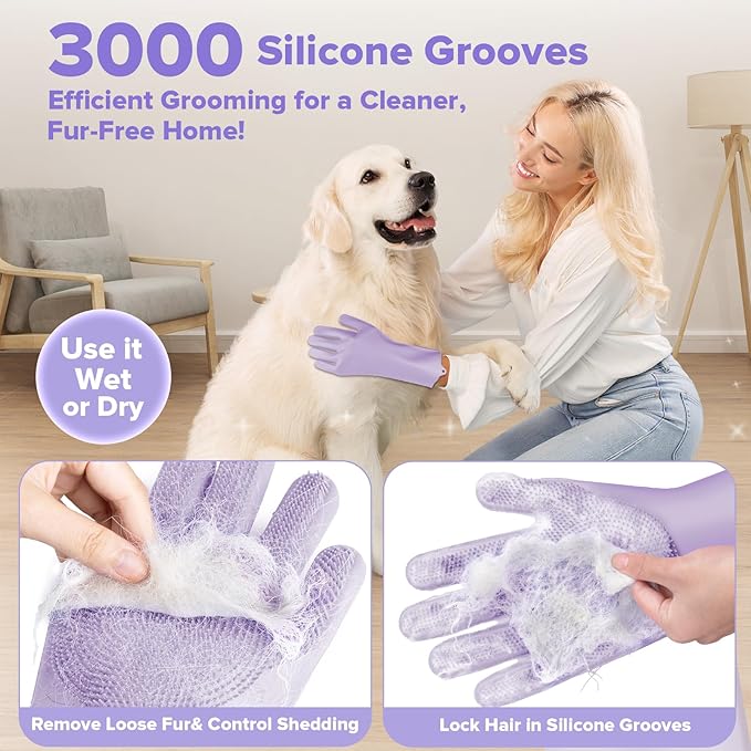 6PCS Pet Grooming Kit for Dogs,Cats and Horses | Dog Washing Gloves | Dog Bath Brush | Dog Bath Gloves | Dog Shampoo Brush | Pet Grooming Gloves | Dog Bath Supplies (Purple)
