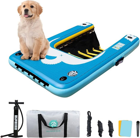 Niphean Dog Pool Ramp(Full-Coverage Non-Slip Deck),Stable Pup Plank with High Weight Capacity,Inflatable Dog Ramp for Pool,Boat,or Lake Use,Safe & Durable Design for Large Pets to Easy Water Access