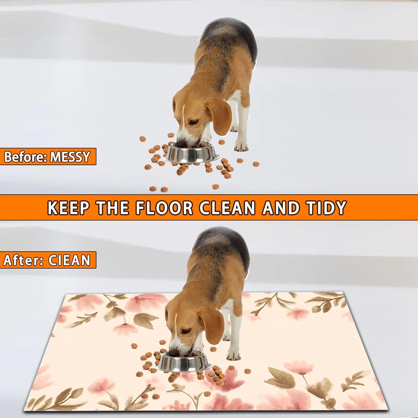 Pet Feeding Mat for Dogs and Cats - Super Absorbent Anti-Slip Bowl Pad, Eco-Friendly Washable Mat to Prevent Spills and Mess Flower Mat 16"x24"