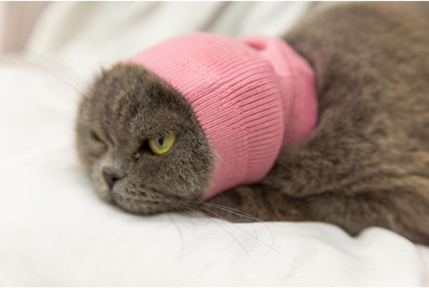 Neck Cowl for Cat, Cat Neck Scarf for Cats Anxiety Relief – Noise Canceling for Fireworks, Thunderstorms, Pet Grooming & Force Drying(Pink S)