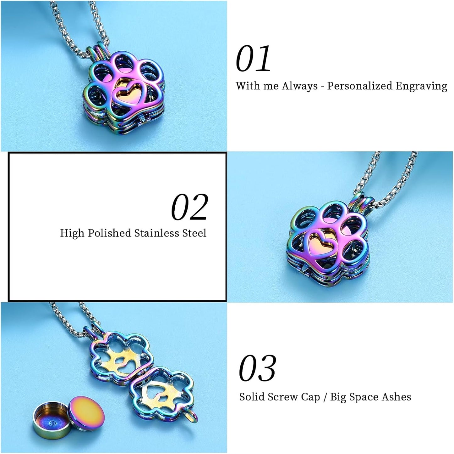 Oinsi Pet Cremation Jewelry For Ashes For Dog/Cat Paw Stainless Steel Memorial Locket Urn Necklace Inside Mini Case Keepsake Cremation Jewelry Women Men