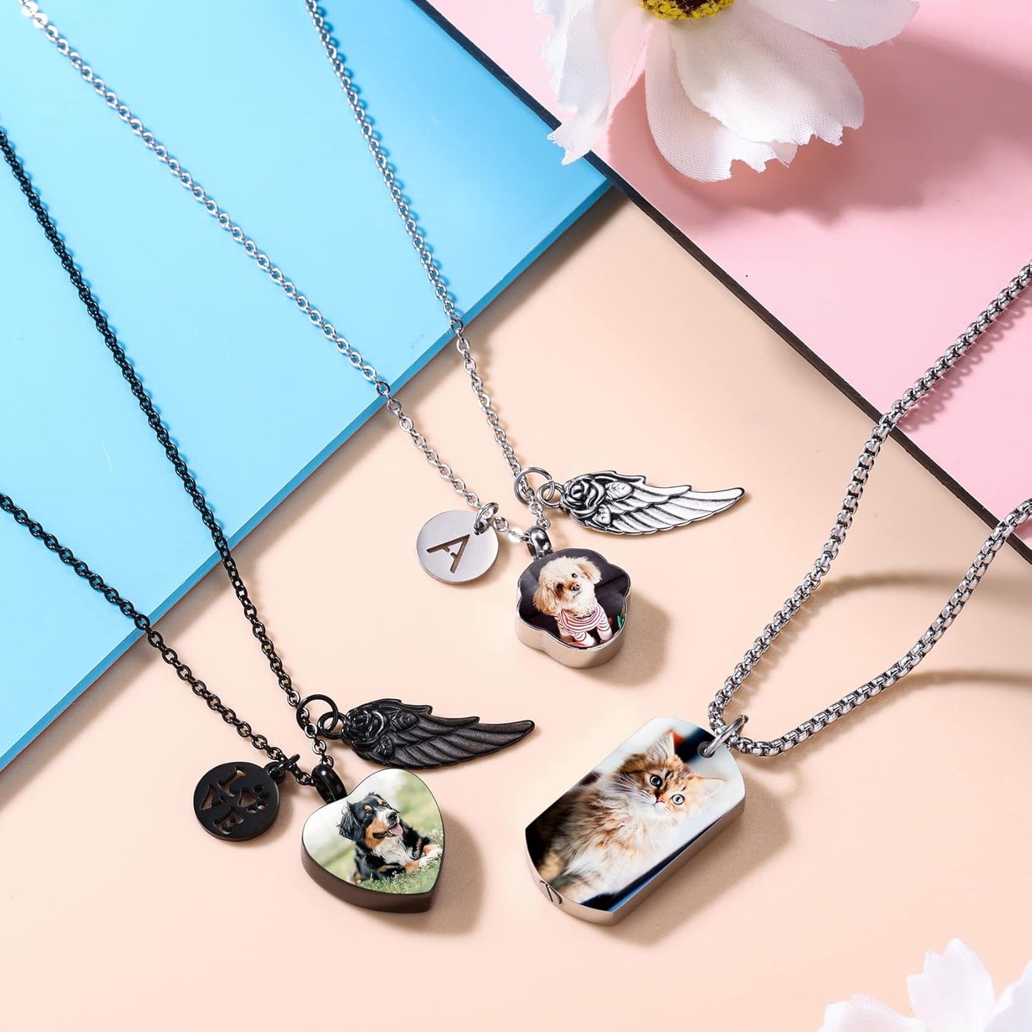 Personalized Urn Necklace for Pet Ashes Custom Photo/Name/Date Paw Print Pendant for Women Men Cremation Jewelry Memorial Keepsake for Dog/Cat/Pet Urn Necklace with Funnel Fill Kit