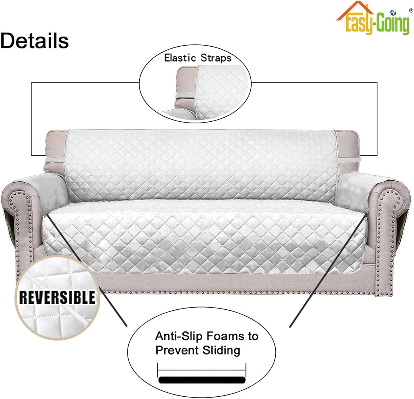 Easy-Going Oversized Chair Sofa Slipcover Reversible Sofa Cover Water Resistant Couch Cover Furniture Protector Cover with Elastic Straps for Pets Dog (Oversized Chair, White/White)